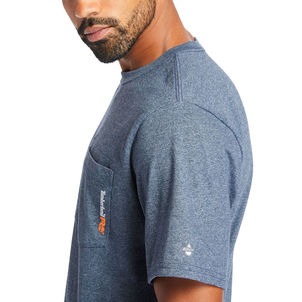 Timberland Mens T-Shirts PRO® Short Sleeve Base Plate Wicking - Blue - India CM7604983